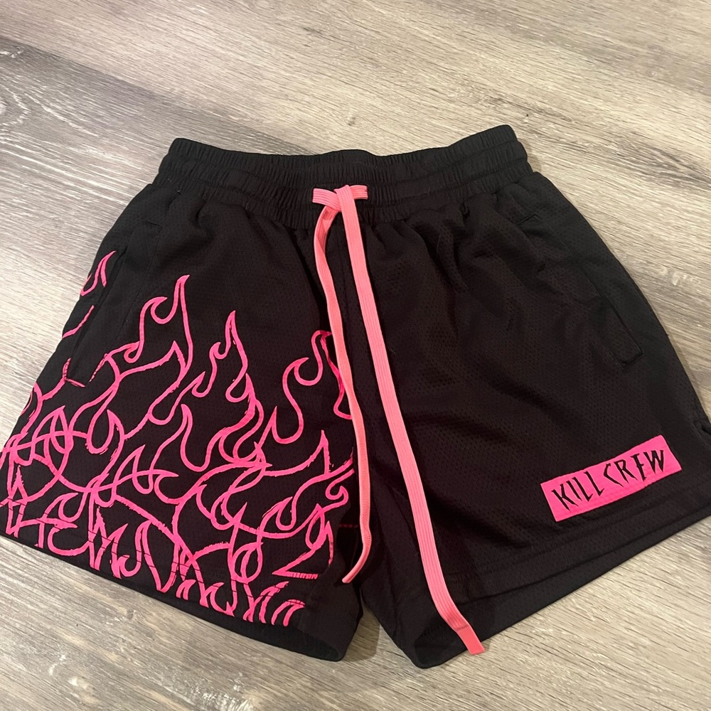 Kill Crew Women's Athletic Shorts with Pink Flame Design